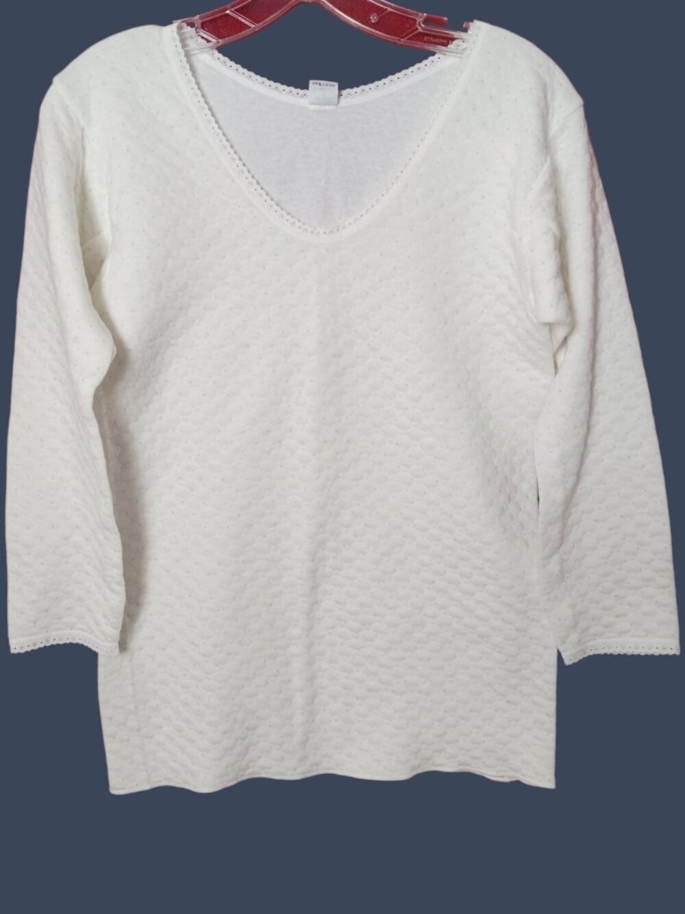 Silver Ox Vtg Womens Textured Thermal Top  W/Lace Trim White Large - Picture 2 of 16